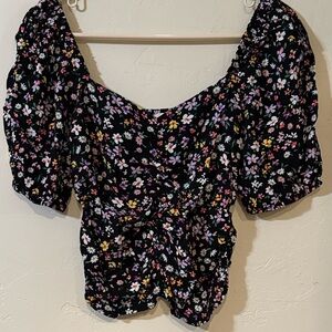 Sophie Rue Black Top with Multicolor Floral Pattern